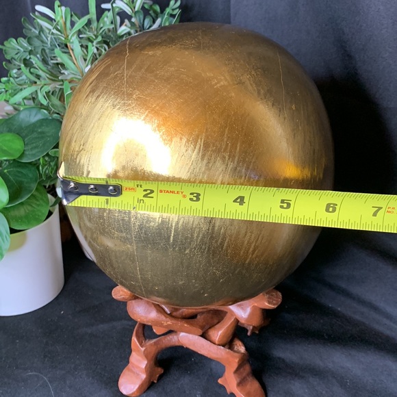 Large 7” diameter gilded solid wood sphere with wooden stand - Picture 13 of 14